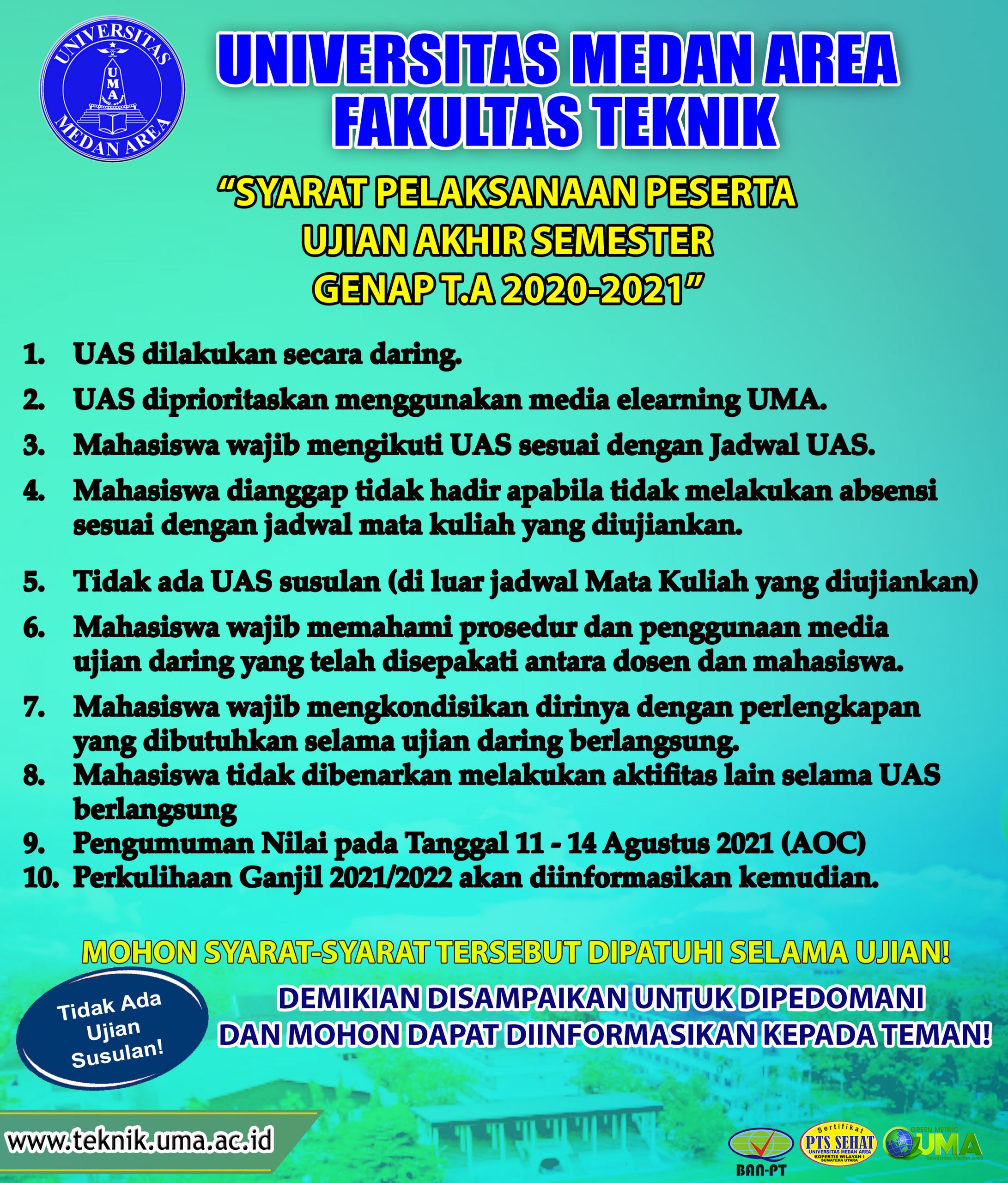 [PENGUMUMAN] SYARAT PELAKSANAAN PESERTA UJIAN AKHIR SEMESTER (UAS ...